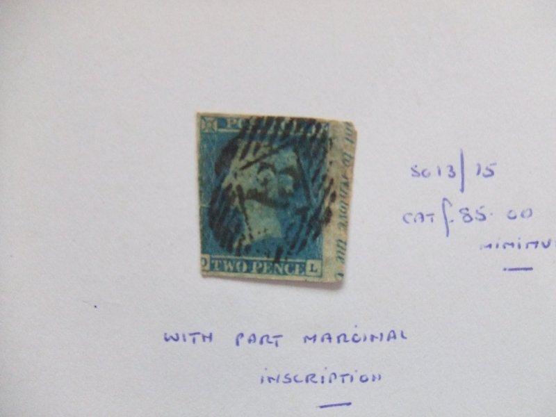 QV 1841 2d blue SG 15 with part marginal inscription
