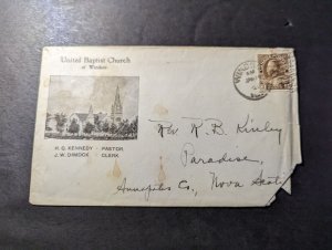 1920 Canada Cover Windsor to Paradise NS Nova Scotia United Baptist Church