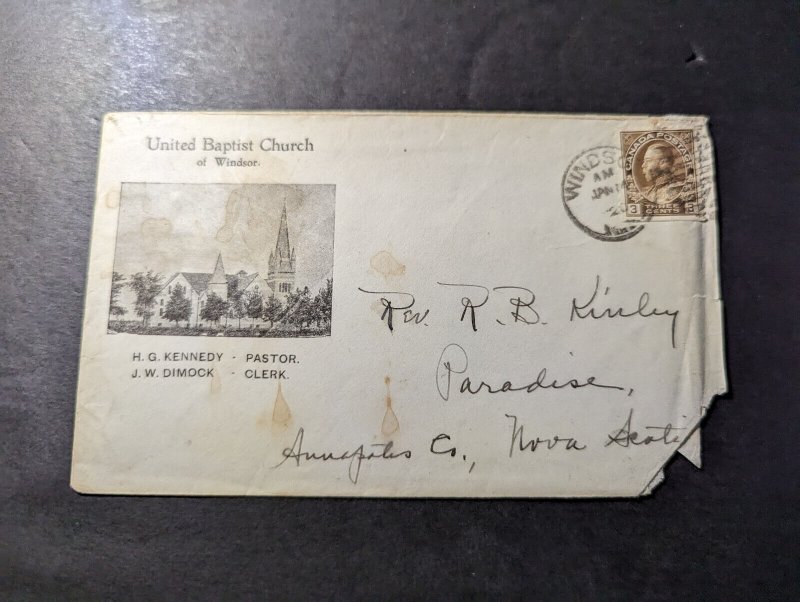 1920 Canada Cover Windsor to Paradise NS Nova Scotia United Baptist Church