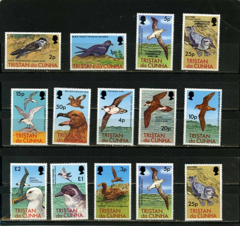 TRISTAN DA CUNHA 1977,1982 FAUNA BIRDS SET OF 14 STAMPS MNH 