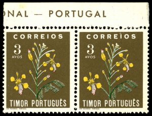 TIMOR Sc 267 MNH PAIR - 1950 1p - Flowers-Nice Margin Inscription Pair