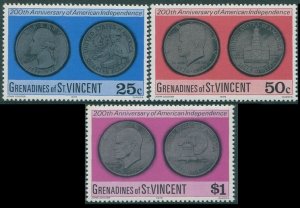 1976 Grenadines St Vincent 80-82 Coins on stamps