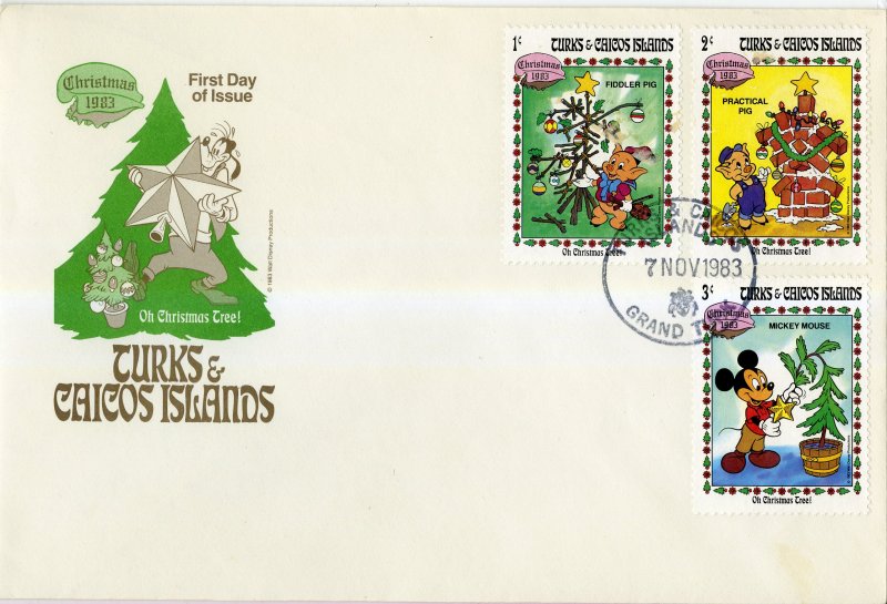 TURKS & CAICOS ISLANDS  594,5,7 FIRST DAY COVER BIN $5.00 DISNEY