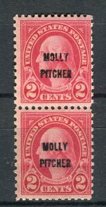 USA; 1928 early MOLLY PITCHER Optd. on 2c. Mint MNH Pair