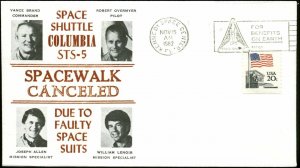 11/15/82 STS-5 Columbia Shuttle Spacewalk Canceled Cachet Kennedy Space Center