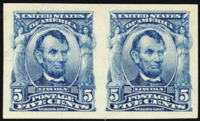 315, Mint Superb NH 5¢ Lincoln Imperforate Pair - Stuart Katz