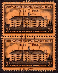 1956, US 3c, Nassau Hall, Princeton, NJ, Used pair, Sc 1083