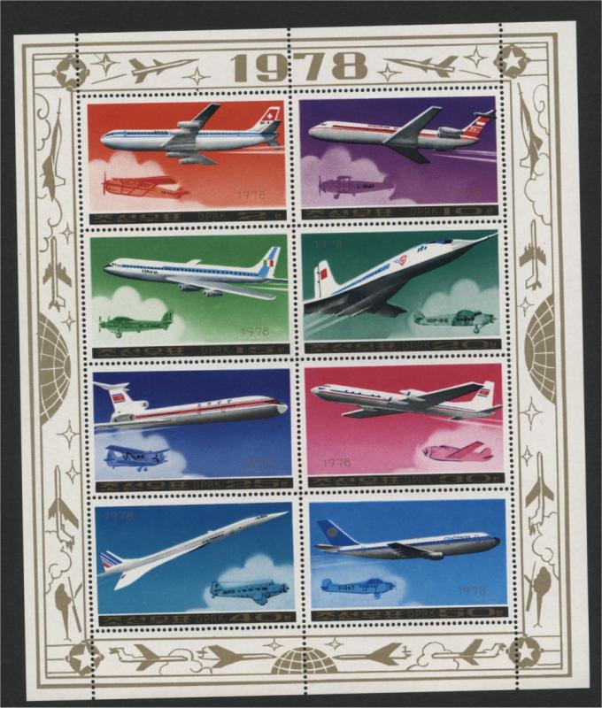 NORTH KOREA, MINISHEET, PLANES / AIRCRAFTS 1978 MNH			