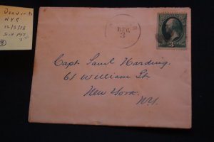 Scott US 147 on cover Denver to NYC w/backstamp (#8)