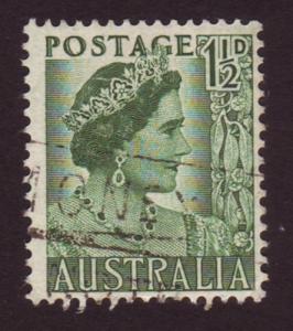 Australia 1950 Sc#230, SG~236 1-1/2d Green KGVI, Queens, USED