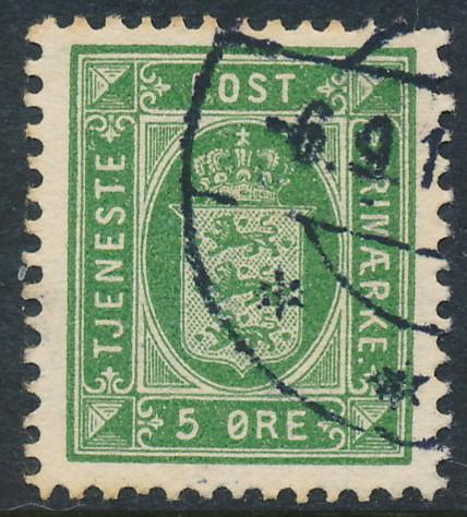 Denmark Scott O14 (AFA TJ9), 5 øre green Official, VF Used