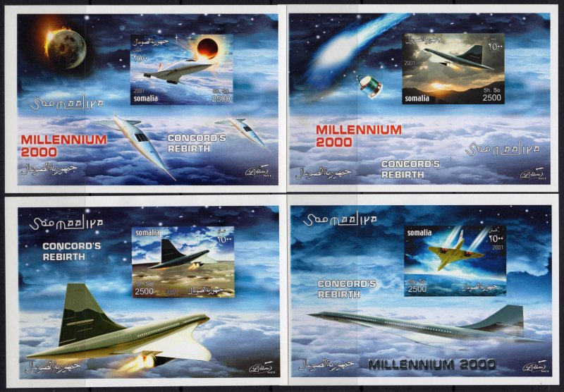 Somalia 2001 CONCORD'S REBIRTH-HALLEY'S COMET 4 S/S IMPERFORATED MNH