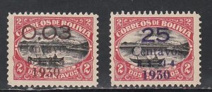 Bolivia # 194, 196, Surcharged Stamps, Mint Hinged, 1/3 Cat.