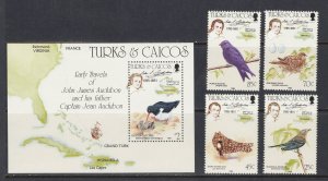 TURKS & CAICOS ISL. Sc# 651 - 655 MNH FVF Set4 + SS Birds & Map