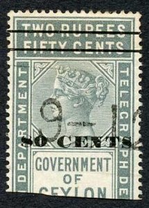 Ceylon Telegraph SGT98 80c on 2r50c Grey Only 4000 issued Cat 10 pounds