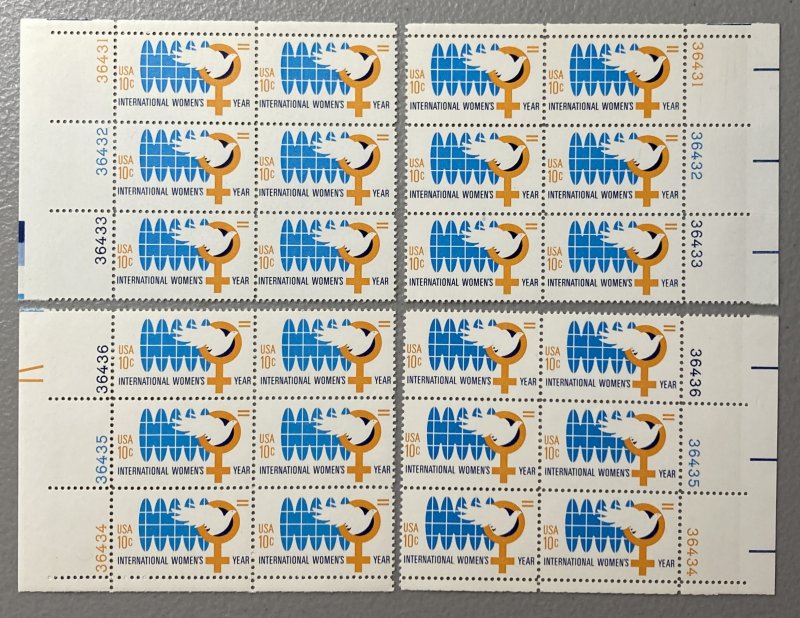 U.S. 1975 #1571 PB 6, 4 Positions, International Women's Year, MNH.