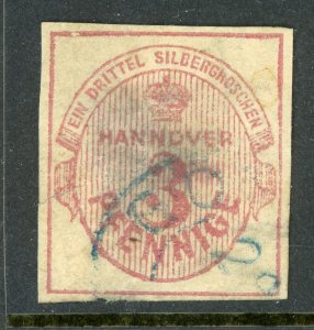 Germany 1859 Hannover 3pf Pink  Scott # 16 VFU Z818