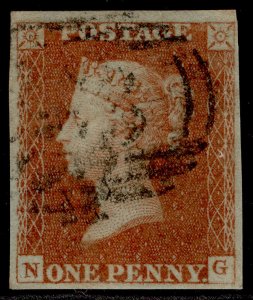 GB QV SG8, 1d red-brown PLATE 44, FINE USED. Cat £50.  NG 