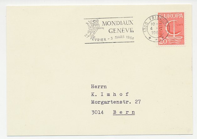 Card / Postmark Switzerland 1968 Figure skating - World Championships