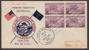 1936 Oregon Territory 100 years Sc 783-24 FDC Clifford cachet Walla Walla WA (Y