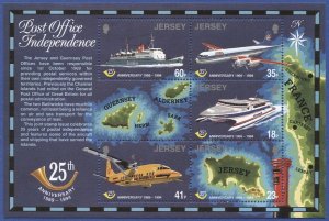 JERSEY 1994 Sc 689a MNH s/s VF - 25th Anniversary - Planes - Boats - Map