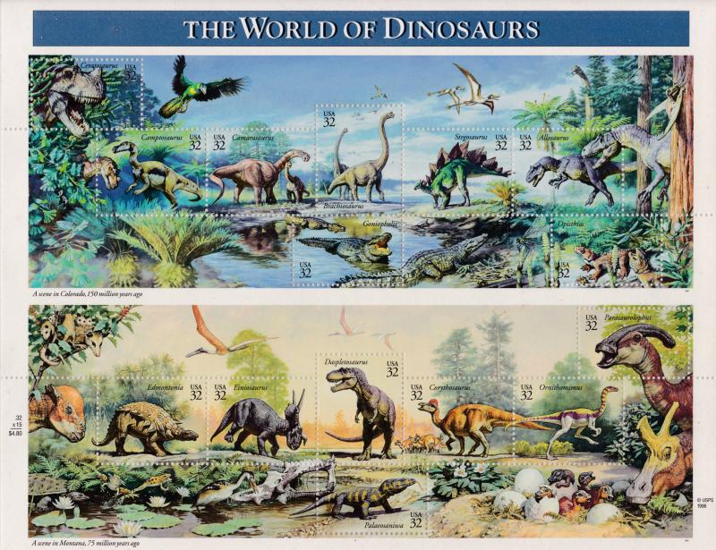 United States 1997. Full Sheet The World of Dinosaurs VF/NH