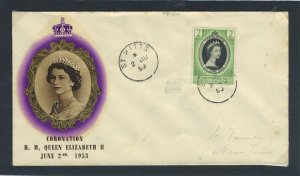 St. Kitts & Nevis 1953 QEII Coronation on illustrated First Day Cover.