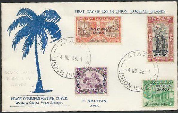 TOKELAU IS 1946 cover ATAFU / UNION ISLANDS cds, FDC of Samoa Peace......11504