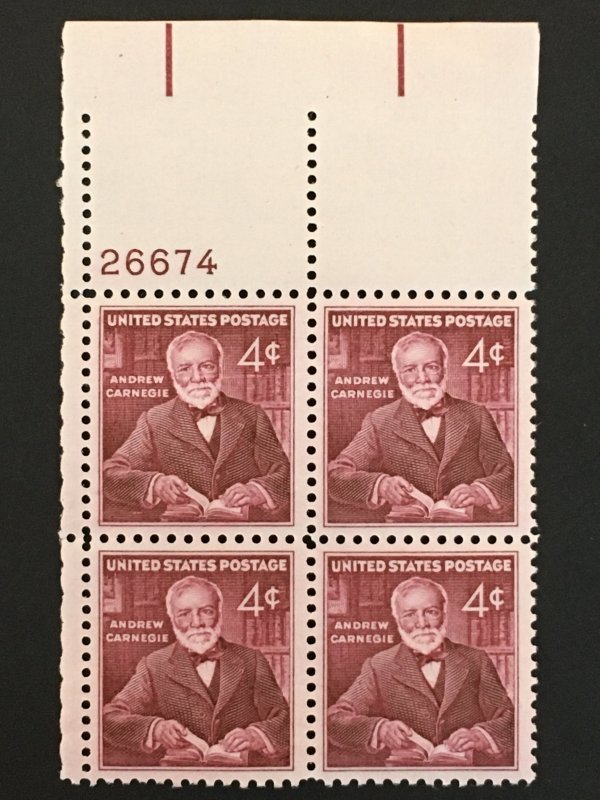 Scott # 1171 Andrew Carnegie, MNH Plate Block of 4