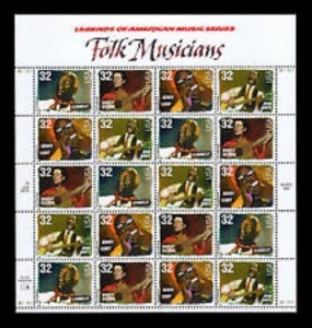 SCOTT  3212-15  FOLK MUSICIANS  32¢  SHEET OF 20  MNH