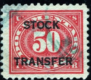 RD9 50¢ Stock Transfer Stamp (1918) Used