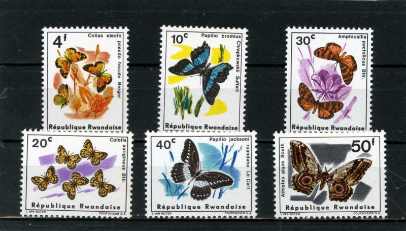 RWANDA 1965 FAUNA/BUTTERFLIES SET OF 6 STAMPS MNH