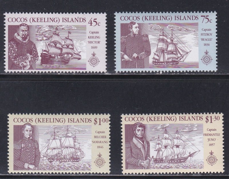 Cocos Islands # 218-221, Explorers and their Ships, Hinged, 1/3 Cat.