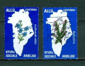 Denmark Greenland. 2  Poster Stamp. KFUK. Girl  Scout. Greenland Map, Flower
