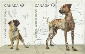 DOGS = BULLDOG = pair cut from booklet ADOPT A PET = Canada 2013 #2639-40 MNH