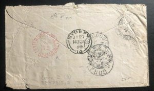 1899 Hobart Tasmania Stampless Postage Due Cover To Coramba Australia