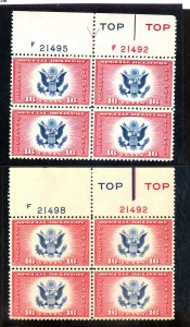 CE2 (2) PL BLOCKS TYPE 1, 4 MINT FVF OG NH Cat $36