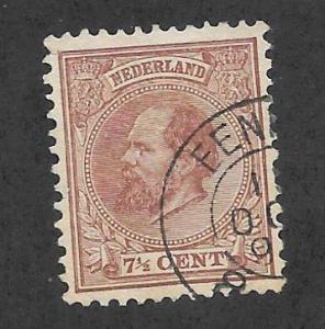 NETHERLANDS Scott #24 Used 7 1/2c  King William III stamp 2017 CV $18.00