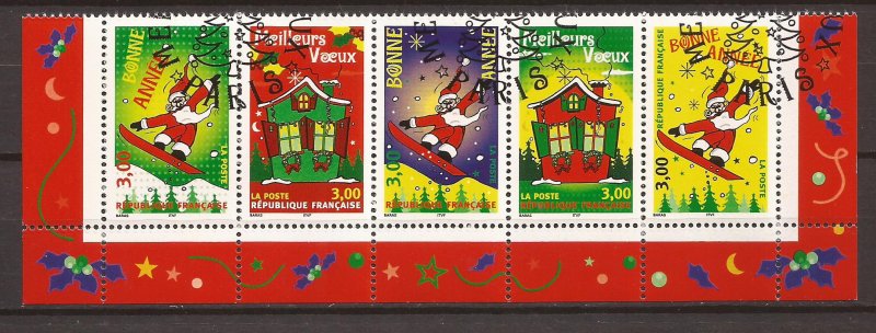 1998 France -Sc 2685a - used VF - strip of 5 - New Year/Christmas