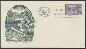 1949 #283 Halifax NS Bicentennial FDC CachetCraft/Staehle Cachet