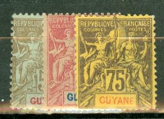 French Guiana 32-37, 39-48 mint some no gum CV $413, scan shows only a few