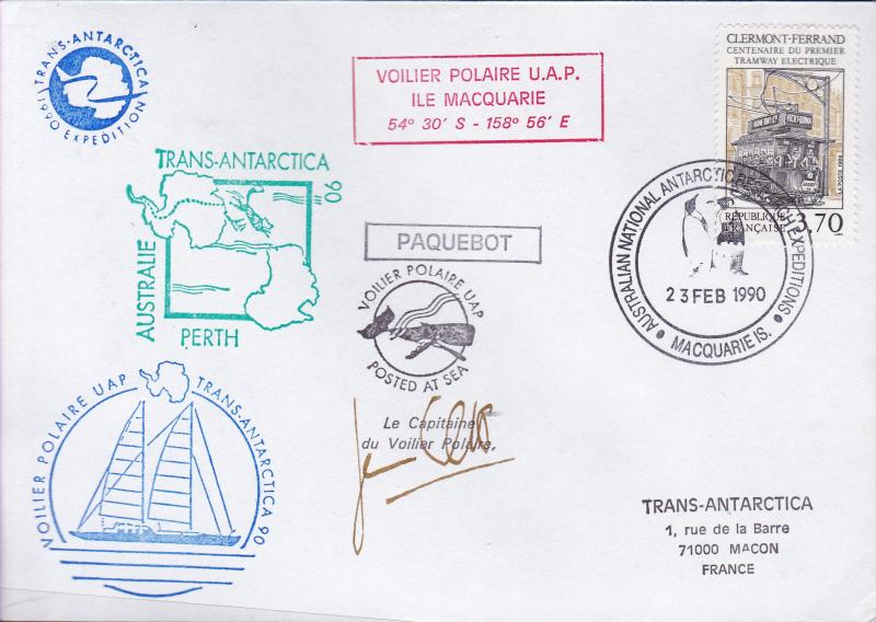 France 1990 Voilier Polare U.A.P.Cover Trans Antarctica Voyage Signed by Captain