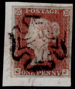 GB QV SG8, 1d red-brown BLACK MX PLATE 35, FINE USED. Cat £65. ON PIECE JJ