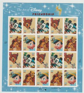 US Scott # 3865-3868 The Art of Disney Friendship Sheet of 20 Stamps NLH 2004