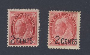 2x Canada Victoria Stamps #87/2c/3c ML & #88-2c/3c Numeral Guide Value = $50.00