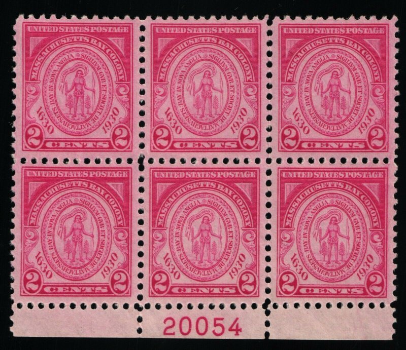 Scott #682 VF/XF - 2c Carmine Rose - Plate Block of 6 - OG HM - 1930