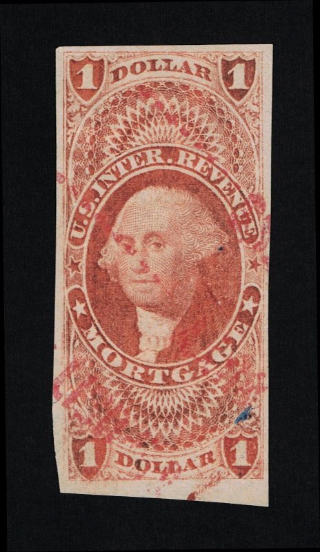 EXCELLENT GENUINE SCOTT #R73a FINE 1862-71 RED 1ST ISSUE MORTGAGE IMPERFORATE