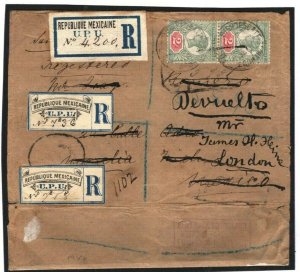 GB MEXICO REGISTERED MAIL Bishopsgate QV Jubilees *Returned* Morelia 1887 U39g