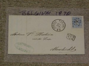 BELGIUM COVER, SCOTT# 33, 1870, NICE 70 CANCEL, WITH  RECEIPT DATED 1872