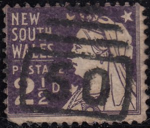 New South Wales 1897 used Sc 100e 2 1/2p Victoria, purple Die II P 11.5 x 12